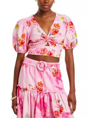 250$ Hemant Andandita Puff Sleeve Crop Top Short Puff Sleeves Size XS Pink
